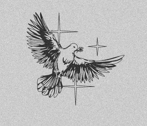 Bird Angel Tattoo, Two Doves Tattoo Design, Christian Bird Tattoo, Black And White Flash Tattoo, Dove Tattoo Men, Protect Your Peace Tattoo, Christian Tattoos Men, Tattoo Ideas Drawings, Self Made Tattoo