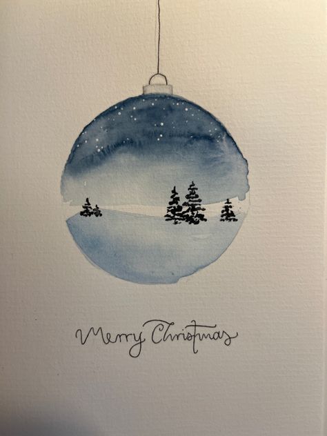 Christmas Card Aquarell, Watercolor Christmas Cards Diy, Blue And White Background, Painted Christmas Cards, Easy Easter Decorations, Easter Tree Decorations, Christmas Card Art, Ideas For Easter Decorations, Ideas For Easter