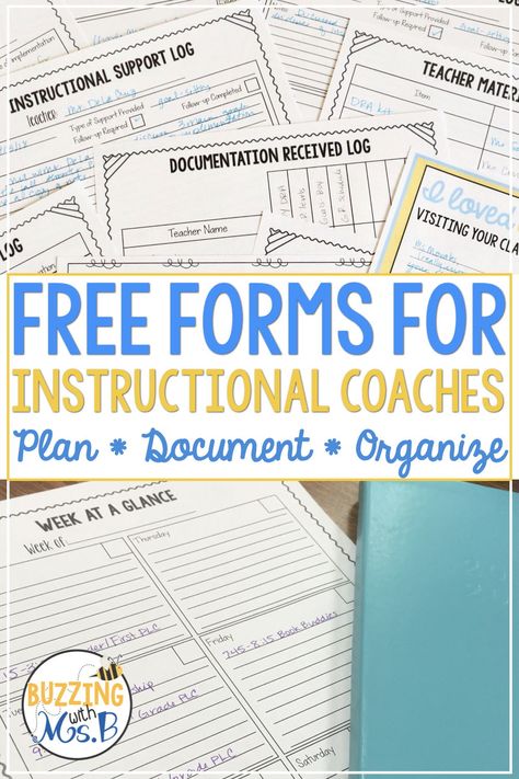 Instructional coaches need support, too. This free download will give you the tools you need to document your meetings, conduct a coaching cycle with a teacher, and more! Get the help you need to coach with confidence! #instructionalcoach Instructional Coach Gifts For Teachers, Literacy Coach Office, Instructional Coach Office, Instructional Coaching Forms, Instructional Coaching Tools, Math Instructional Coach, Teacher Documentation, Teacher Observation, Instructional Leadership