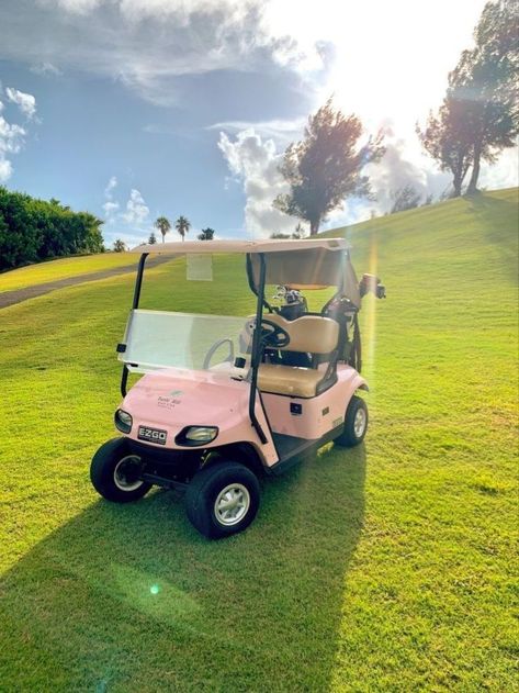 #old money aesthetic #golf aesthetics #golf #pink aesthetic #aesthetic #new money aesthetics Golf Cart Pictures, Golf Cart Aesthetic, Cute Golf Cart, Pink Golf Cart, Golf Inspiration, Girls Golf, Clubbing Aesthetic, Golf Car, Pink Car