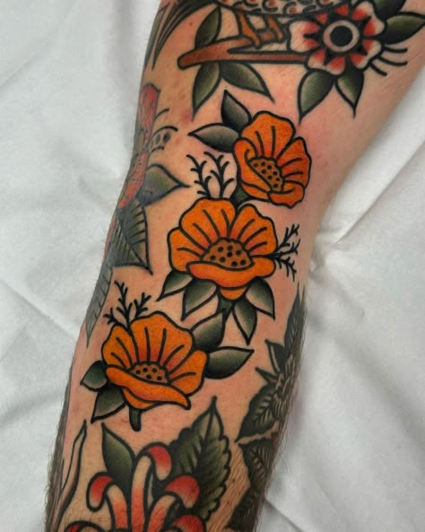 All Posts • Instagram California Poppy Traditional Tattoo, California Poppies Tattoo, American Traditional Poppy Tattoo, Modern Traditional Tattoos, Traditional Poppy Tattoo, California Poppy Tattoo, Tattoos 2023, Leg Sleeve Tattoos, Poppy Flower Tattoo