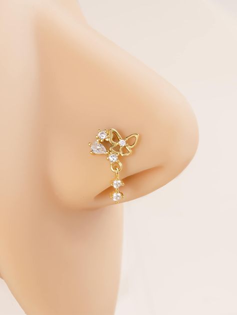 Yellow Gold  Collar  Stainless Steel  Nose Ring Embellished   Women's Fashion Jewelry Nose Jewelry Cute, Cute Gold Nose Rings, Gold Nose Stud Black Women, Nose Piercing Jewelry Studs ', Shein Fake Nose Rings, Butterfly Piercing Nose, Nose Piercing Gold, Gold Nose Jewelry, Two Nose Piercings