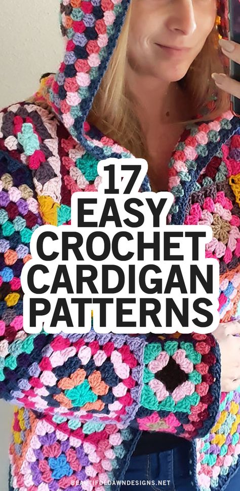 If you're looking for easy crochet cardigan patterns, I've got you covered. I'm sharing 17 beautiful crochet cardigan patterns for beginners. These crochet sweater patterns are so easy and stylish! Crochet granny square cardigan jacket. Crochet Cardigan With Granny Square, Granny Square Jersey, Crochet Granny Jacket, Crochet Granny Square Long Cardigan Pattern Free, Grannie Square Cardigan Pattern, Free Crochet Granny Square Cardigan Patterns, Crochet Granny Square Jacket Pattern Free, Crochet Granny Cardigan Pattern Free, Granys Squares Cardigan