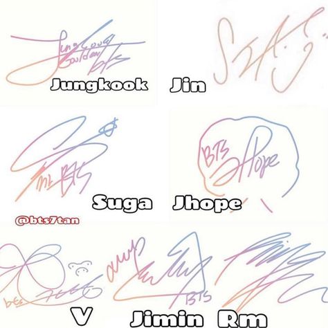 Bts signatures/most beautiful signature? Autograph Ideas, Suga Instagram, What Is Bts, Bts Signatures, Bts Agust D, Bts Name, Rm Jimin, Bts Tattoos, Bts Show