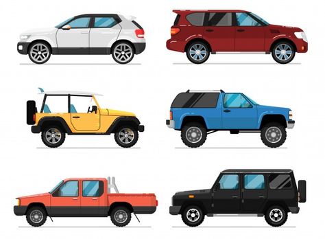 Background Car, Car Side View, Pickup Car, Off Road Truck, Monochrome Illustration, Car Icons, Car Vector, Jeep 4x4, City Car