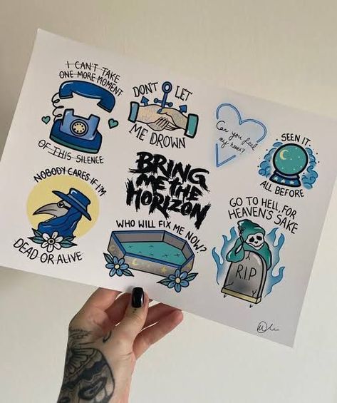 Bring Me The Horizon Painting, Sempiternal Tattoo Bring Me The Horizon, Bring Me The Horizon Tattoo Lyrics, Doomed Tattoo Bmth, A Day To Remember Tattoo, Bring Me The Horizon Tattoo, Horizon Tattoo, Bmth Tattoo, Music Sleeve