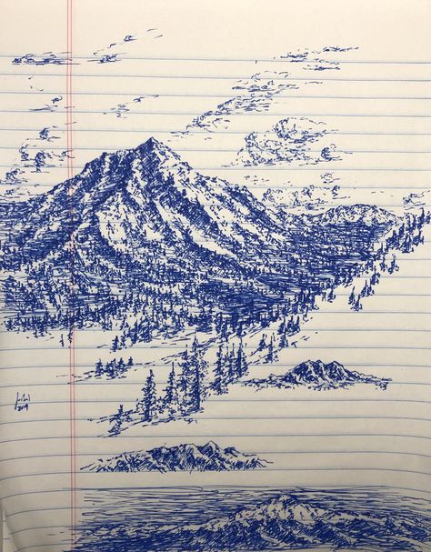 Pen Mountain Drawing, Drawing Inspo Landscape, Mountain Pen Drawing, Landscape Sketch Ideas, Sketchbook Scenery, Ink Sketches Sketchbooks, Sketches Of Mountains, Mountain Drawing Sketches, Ink Illustrations Sketchbooks