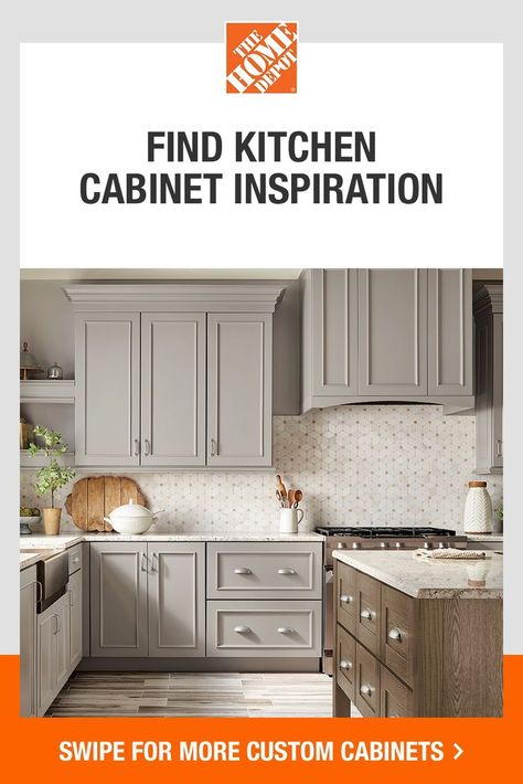 Design your kitchen with showroom quality cabinets that fit within your remodel budget. The Home Depot has a wide selection of designs that will bring out your personal style while also adding more storage and functionality to your space. Explore trends ranging from coastal to farmhouse and book a free design consultation to start planning your project. For licenses, visit homedepot.com/licensenumbers​ Corner Cabinet Ideas Kitchen, Lowes Hickory Kitchen Cabinets, Home Depot Kitchen Cabinets, Corner Cabinets Kitchen, Home Depot Fabuwood Cabinets, Rustic Farmhouse Kitchen Cabinets Hickory, Kitchen Cabinets Home Depot, Kraftmaid Rustic Maple Husk Cabinets, Home Depot Kitchen