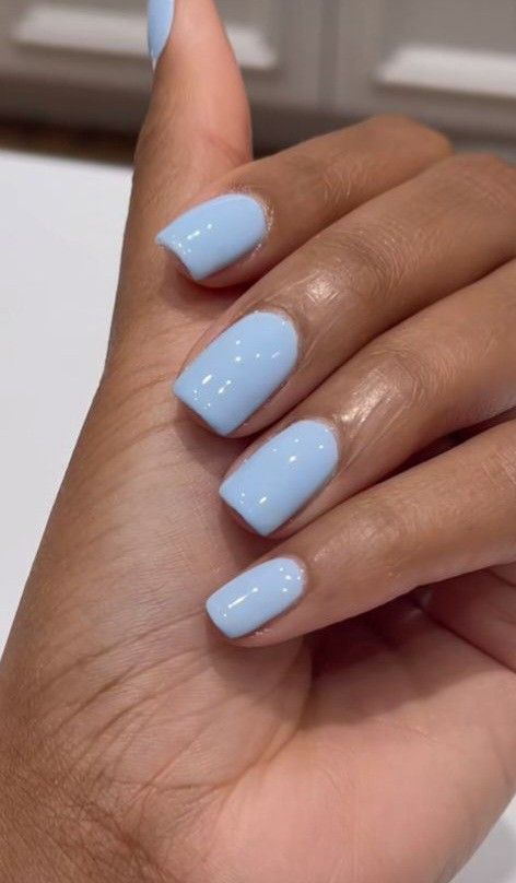 Short Square Acrylic Nails Light Blue, Basic Nail Ideas Square, Square Acrylic Nails Light Blue, Pale Blue Gel Nails, Really Light Blue Nails, Solid Light Blue Nails, Simple Nails Light Blue, Blue Plain Nails, Light Blue Natural Nails