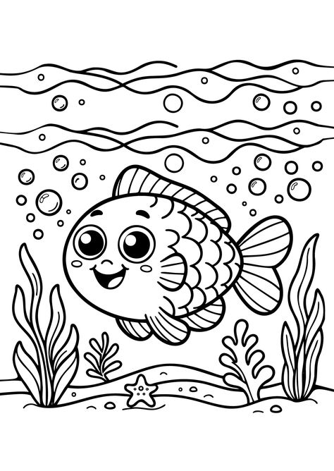 Happy Fish - Free Coloring Page Under Water Coloring Pages, Coloring Pages Under The Sea, Fish In Sea Drawing, Under The Sea Colouring Page, Under The Sea Colouring, Under The Sea Coloring Pages, Coloring Sheets For Boys, Sea Coloring Pages, Under The Sea Drawings