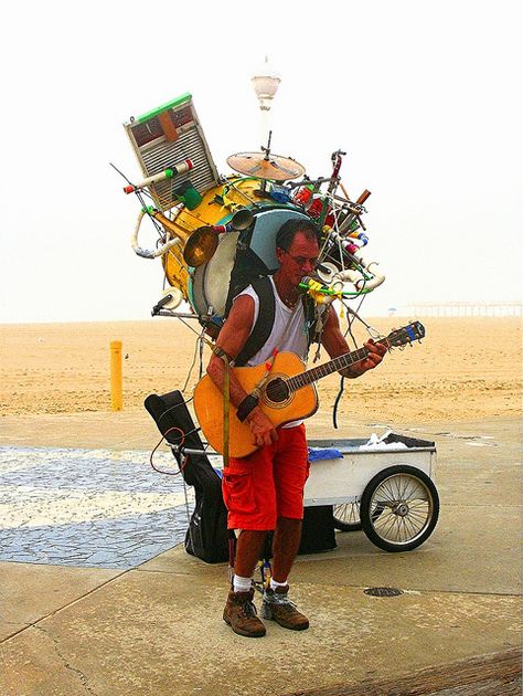 One Man Band by Maureclaire, via Flickr Marching Band Photography, One Man Band, Street Musicians, Band On The Run, Acoustic Guitar Music, Man Band, Street Musician, Folk Instruments, First Humans