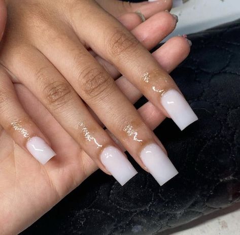 Short White Powder Nails, Nutty White Acrylic Nails, White Powder Acrylic Nails, Cum White Acrylic Nails, Cream White Nails, White Powder Nails, White Acrylic Nails Square, Nails Natural Acrylic, Square Acrylics