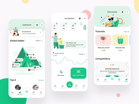 Recycle app design by Bojan Novakovic on Dribbble Creative App Design, Onboarding App, Camping Design, Ui Ux 디자인, Visuell Identitet, App Design Layout, Web Design Examples, Mobile Ui Design, Website Design Layout