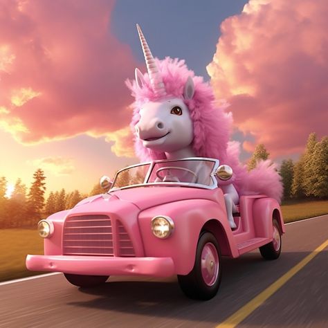 A unicorn in pink car | Premium Photo #Freepik #photo #unicorn #funny-unicorn #unicorn-head #unicorn-cartoon Unicorn Car, Unicorn Cartoon, Chicka Chicka, Funny Unicorn, Unicorn Head, Unicorn Funny, Pop Pop, Pink Car, A Unicorn