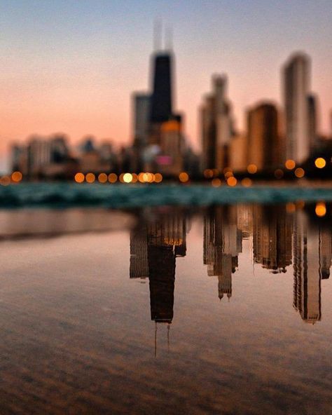 #city #lights #buildings #landscape #reflection #sky #backgrounds #wallpapers #colours Water Reflection Photography, Chicago Sunrise, Photography Practice, Reflective Photography, Symmetry Photography, James Nachtwey, Photography Reflection, Cover Photography, Reflection Photos