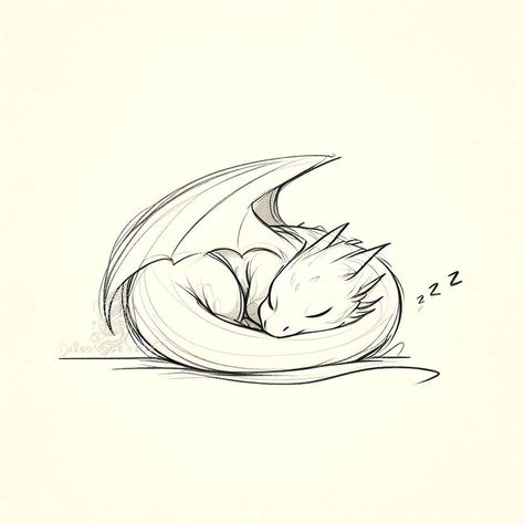 Chi Sleeping Baby Dragon #DragonArt #MythicalCreatures #FantasyArtwork #DigitalDragon #EpicFantasy #DragonLovers #FantasyIllustration #MysticalBeast #FantasyDesign #dragonborn #dragonlove #dragonart #dragonage #dragonoriginal #dragondrawing #babydragon #dragonsketch #dragonsketches #sleepingdragon #sleepingbabies Sleeping Dragon Reference, Dragon Book Tattoo Design, Small Creatures Drawings, Dragon Sleeping Drawing, Wood Dragon Tattoo, Dragon Curled Up, Dragon Shadow Tattoo, Dragon Embroidery Simple, Cute Dragon Sketch