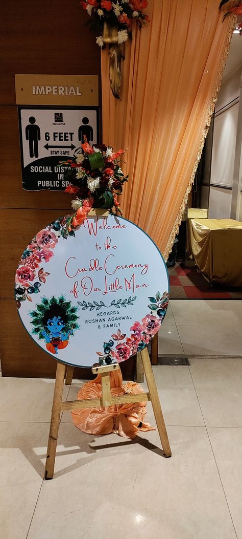 Welcome Ceremony Decorations, Cradling Ceremony Decoration, Cradle Ceremony Banner, Name Reveal Ideas Creative, Cradle Ceremony Welcome Board, Naming Ceremony Welcome Board, Simple Cradle Ceremony Decorations, Namakaranam Decoration, Naming Ceremony Background