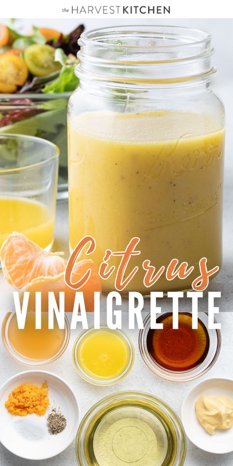 This Healthy Citrus Vinaigrette recipe (also called orange vinaigrette and orange salad dressing) uses fresh orange juice, apple cider vinegar, Dijon mustard, a wee bit of pure maple syrup and heart-healthy olive oil.  The sunny fresh flavors make for a lively citrus salad dressing that adds a lot of perk to a bowl of greens! Dressing Vinaigrette, Citrus Salad Dressing, Maple Vinaigrette, Citrus Vinaigrette, Citrus Dressing, Vinaigrette Salad, Recipe Salad, Simple Pantry, Simple Vinaigrette