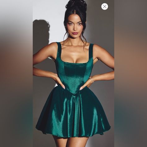 Woven Taffeta Corset Mini Dress In Emerald Green. Us Size 6 Uk Size 10