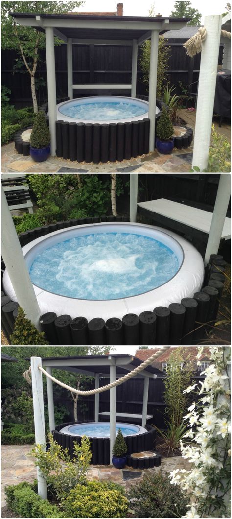 Inflatable hot tub surround idea for Lay z spa Whirlpool Deck, Best Inflatable Hot Tub, Lazy Spa, Deco Spa, Hot Tub Privacy, Hot Tub Surround, Inflatable Hot Tub, Hot Tub Gazebo, Diy Hot Tub