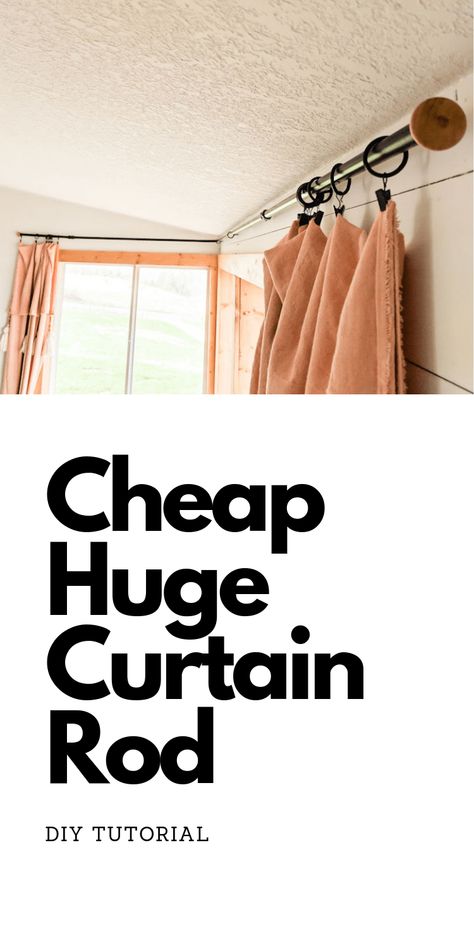 Diy Curtain Rods For Large Windows, Diy Corner Curtain Rod, Curtain Rod Ideas Diy, Corner Curtain Rod Ideas, Curtain Rods For Large Windows, Diy Curtain Rod, Extra Long Curtain Rods, Large Window Curtains, Cheap Curtain Rods