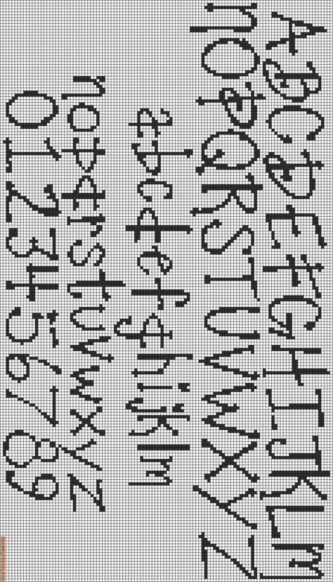 Rotated Alpha Pattern #12843 added by KnotCrazy Mini Cross Stitch Samplers, Needlepoint Fonts, Pyssla Ideas, Graph Art, Cross Stitch Letter Patterns, Alphabet Patterns, Crochet Alphabet, Cross Stitch Alphabet Patterns, Cross Stitch Fonts