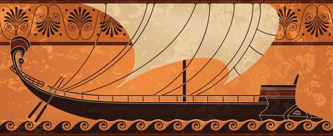 Ancient ship.Trireme.Ancient greece.History.Culture.Black figure pottery design. Black Figure Pottery, Ancient Greece History, Ancient Ship, Greece History, Ancient Greek Pottery, Pottery Design, Greek Pottery, Black Figure, Ancient Pottery