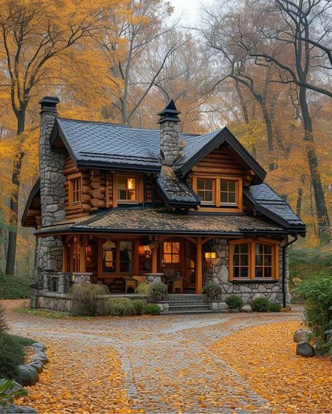 Forest House Ideas, Woodsy House, Log Cabins, Log Cabin Flooring, Big Cabin, Cottage House Interior, Log Cabin Exterior, Cabin Style Homes, Tiny House Village