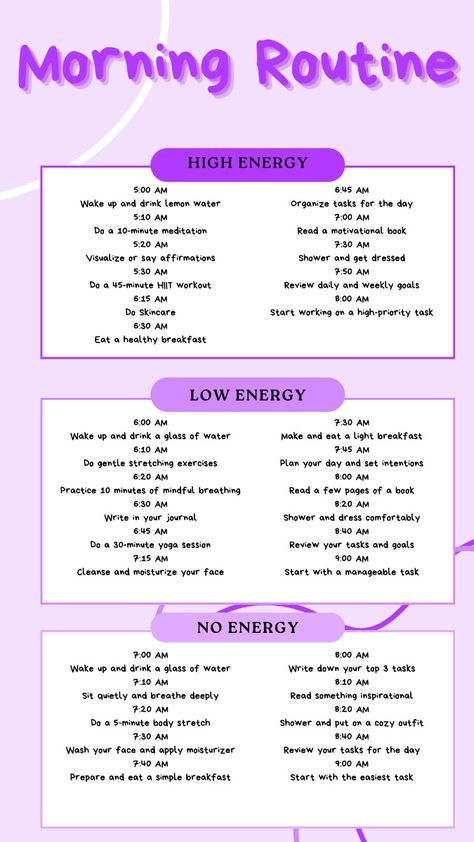 Routine Based On Energy Level, Daily Routine Based On Energy Levels, 9:00 Am Morning Routine, Morning Routine 7 Am To 8 Am, Morning Routine For Night Owls, 8 To 5 Work Routine, 7:30 Morning Routine Weekend, Routine Chart Aesthetic, New Morning Routine