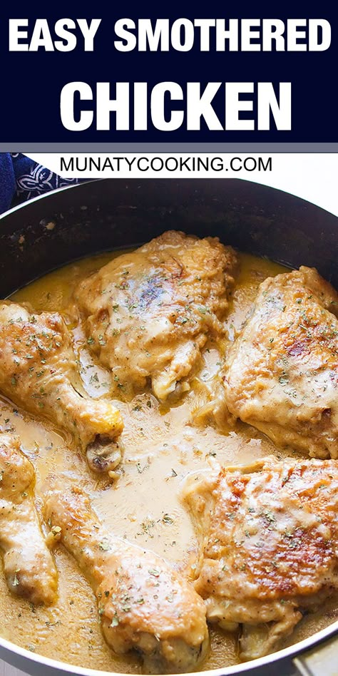 Soul Food Baked Chicken Recipes, Smothered Fried Chicken Recipes, Smothered Gravy Recipe, Smothered Chicken Quarters, Smothered Fried Chicken Southern, Smothered Chicken And Gravy Stovetop, Smother Fried Chicken, Rice Gravy Chicken, Gluten Free Smothered Chicken