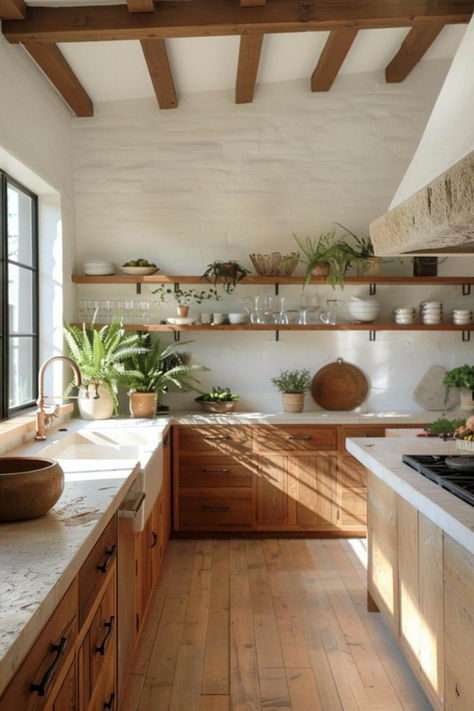 40 Cozy Kitchen Counter Decor Designs to Feel Right at Home Trendy Kitchen Aesthetic, Boho Kitchen White Counter, Rustic Counter Tops Kitchen Wood, Kitchen Ideas Cozy Rustic, Simple Home Kitchen, Artisan Home Design, Sunny Kitchen Natural Light, Lived In Kitchen Aesthetic, Cozy Apartment Kitchen Aesthetic