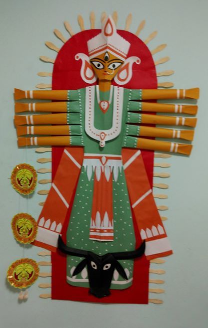 Durga idol in office Ganpati Paper Craft, Navratri Craft, Bangla Art, Durga Idol, God Painting, Ma Durga, Pooja Decor, School Art Activities, Medieval Tattoo