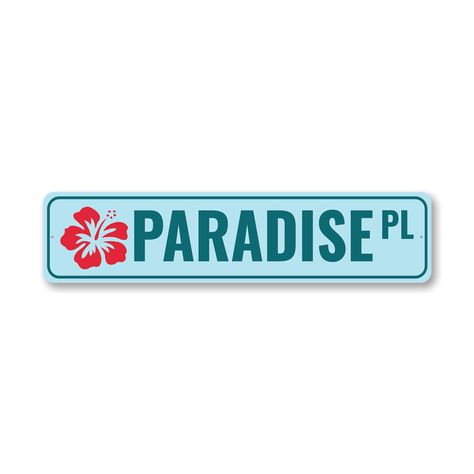 Paradise Place Sign Street Sign Wall Art, Beachy Room Prints, Beach Signs Aesthetic, Room Ideas Preppy Beach, Coastal Room Posters, Outerbanks Room Decor, Preppy Beach Room Decor, Surfers Paradise Sign, Cute Signs For Bedroom