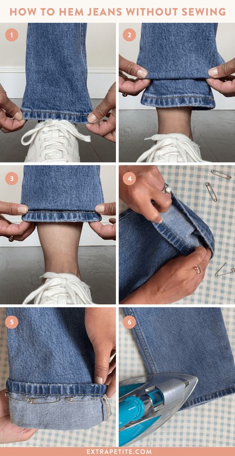 Petite Tutorial: How to Hem Jeans Without Sewing Hem Jeans Without Sewing, Hemming Jeans, Altering Jeans, Jeans Tutorial, Sewing Hems, Sewing Jeans, Original Hem, Sewing Alterations, Hem Pants