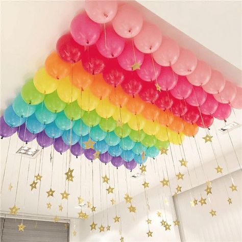 Biodegradable Balloons, Rainbow Themed Birthday Party, Rainbow Party Decorations, Simple Birthday Decorations, Birthday Party Theme Decorations, Rainbow Birthday Party, Birthday Balloon Decorations, Diy Birthday Decorations, Rainbow Birthday