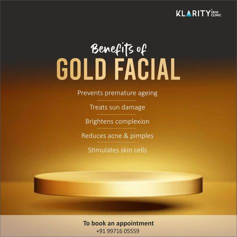 Gold Facial Kit, Facial Benefits, Facial Massage Techniques, Gold Facial, Beauty Salon Posters, Facial Kit, Skin Clinic, Social Media Ideas, Massage Techniques