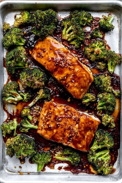 Sheet Pan Teriyaki Salmon & Broccoli-4 Passover Plates, Salmon Broccoli, Baked Teriyaki Salmon, Salmon And Broccoli, Easy Sheet Pan Dinners, Sheet Pan Dinners Recipes, Healthy Salmon, Teriyaki Salmon, Salmon Dinner