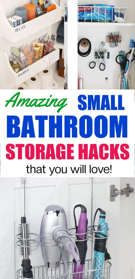 Pictures of Bathroom storage ideas such as shelves, magnets and items hung on back of cabinet doors. Sports Equipment Storage, Under Cabinet Storage, Amazon Bathroom, Paper Clutter Organization, Bathroom Storage Hacks, Very Small Bathroom, Bathroom Hacks, Small Bathroom Organization, Toothbrush Storage