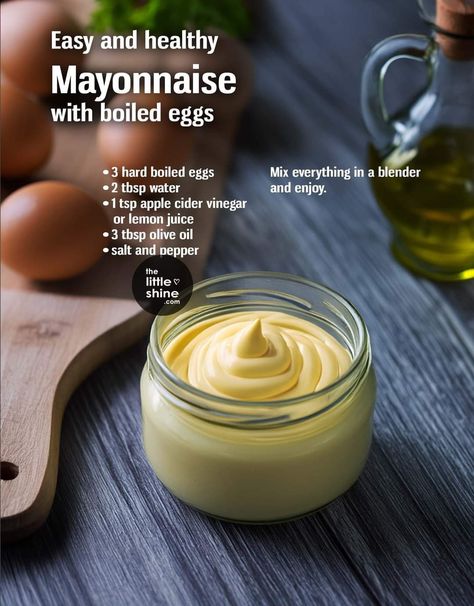 Healthy Mayonnaise, Boiled Egg Recipes, Egg Mayonnaise, Homemade Sauce Recipes, Homemade Mayo, Mayonnaise Recipe, Salad Dressing Recipes Homemade, Homemade Condiments, Homemade Mayonnaise