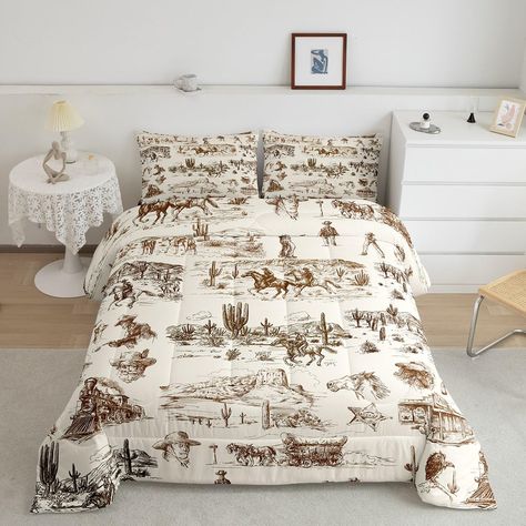 Hand Drawn, Cowboy Bedding, Wild West Desert, Country Theme, Western Decor, Comforter Set, Rustic Country, Wild West, Bedding Set