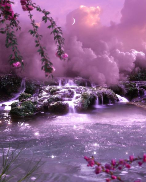 Magical Princess Aesthetic, Pink Places Aesthetic, Jazzlyn Core, Pastel Nature Aesthetic, Pink Fantasy Art, Magical Places Aesthetic, Fantasy Waterfall, Aesthetic Waterfall, Dreamscape Art