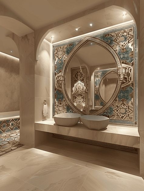 Morocco Bathroom, Moroccan Bathroom Ideas, Moroccan Decor Bathroom, Moroccan Bathroom Decor, Hammam Bathroom, Moroccan Tile Bathroom, Moroccan Style Bathroom, Moroccan Inspired Bathroom, Greek Interior