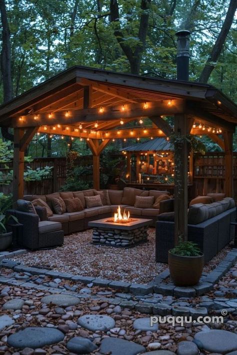 Backyard Fire Pit Ideas, Outdoor Fire Pit Area, Gazebo With Fire Pit, Backyard Fire Pit, Fire Pit Ideas, Fire Pit Lighting, Fire Pit Cover, Fire Pit Area, Outdoor Gazebos