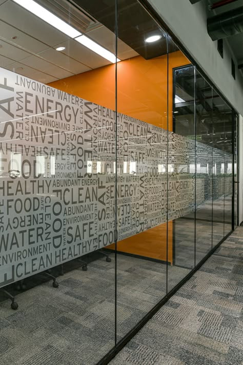 If Frosted Glass doors are getting boring, add some branding texts to them as major design elements. Glass Partition Film Design, Film On Glass Design, Frosted Film Design Offices, Window Frosting Design, Office Glass Film Design, Glass Frosting Design Offices, Glass Partition Designs Office, Frosted Sticker Design, Glass Sticker Design Office