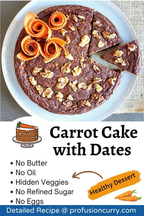 Healthy no frosting carrot cake with dates Date Sweetened Carrot Cake, Carrot Dates Cake, Flourless Carrot Cake Recipe, Carrot And Dates Cake Recipe, Healthy Carrot Desserts, Date Carrot Cake, Flourless Carrot Cake, Carrot Dates Cake Recipe, No Sugar Carrot Cake