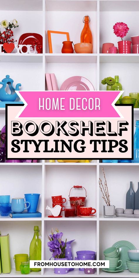 Not sure how to decorate a bookcase? Don't worry, we have you covered. We've compiled some of our favorite ideas for styling up your shelves and making them look like they're straight out of the pages of an interior design magazine! From adding personal photos or plants to just painting it - here's everything you need to know about getting creative with shelving units. | Decorating Ideas For The Home How To Decorate A Bookcase, Decorate A Bookcase, Bookshelf Styling Ideas, Bright Color Decor, Ikea Book, House To Home, White Bookshelves, Decorating 101, Trending Paint Colors