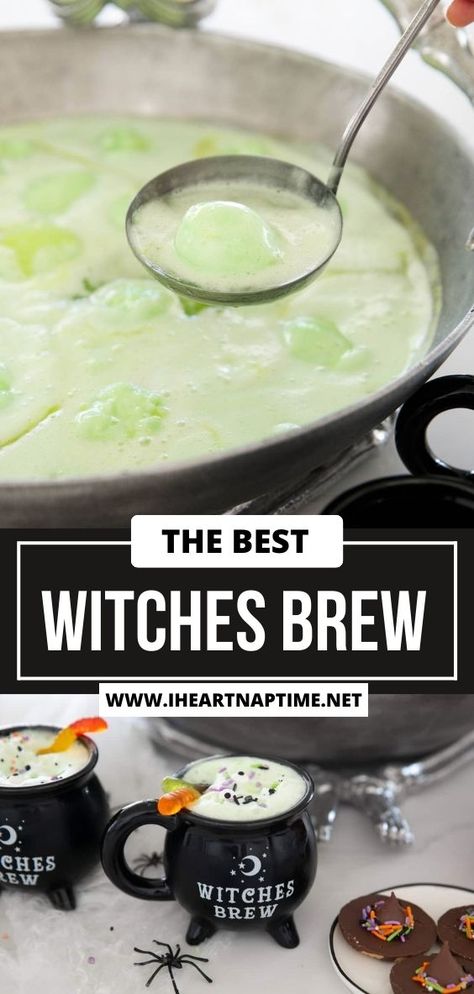 This witches brew recipe is a kid-friendly Halloween punch that is perfect for any party or event. Easy to make with sherbert, pineapple juice and Sprite! Witches Brew Kids Punch, Witches Brew Punch, Witches Brew Recipe, Witch Brew Recipe, Lime Sherbert, Recipe Using Apples, Pesto Recipes, Basil Pesto Recipes, Halloween Punch