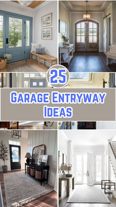 A well-designed garage entryway featuring modern storage solutions, with wall hooks for coats, a wooden bench for seating, and neatly arranged shelves for shoes and bags. Mudroom By Garage Door, Entrance From Garage To House, Breezeway Ideas To Garage Enclosed Mudroom, Garage Turned Into Mudroom, Garage To Kitchen Entry, Entry From Garage To House, Mudroom Off Garage Entryway, Small Garage Entryway Ideas, Office Mudroom Combo