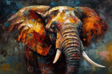 Contemporary Oil Painting of an Elephant with Textured Paint Strokes Oil Animal Painting, Elephant Art Painting, Abstract Elephant Painting, Element Animals, Animal Acrylic Painting, Gold Element, Inspiring Paintings, Makeup Artist Logo Design, Mandala Ideas