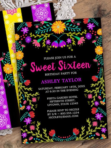 Black Mexican Fiesta Folk Art Floral Sweet Sixteen Invitation
Floral Sweet Sixteen Invitation for your daughter's 16th Birthday celebration! #sweetsixteen #16thbirthday #birthday #happybirthday #birthdaycards #birthdayparty #turningsixteen #mexican #fiesta Fiesta Theme Sweet 16, Fiesta Sweet 16, Sweet 16 Party Themes, Solstice Party, Sweet 16 Party Invitations, Folk Art Floral, Sweet 16 Themes, 16th Birthday Invitations, Sweet Sixteen Invitations